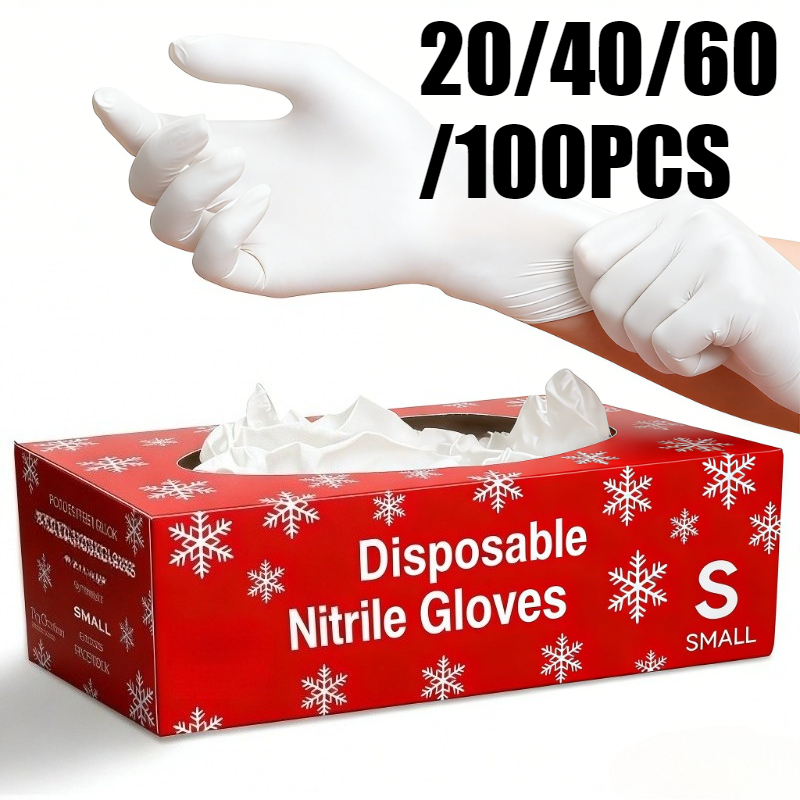 Home Kitchen Bathroom Cleaning - 20/40/60/100PCS Disposable White Nitrile Gloves Home