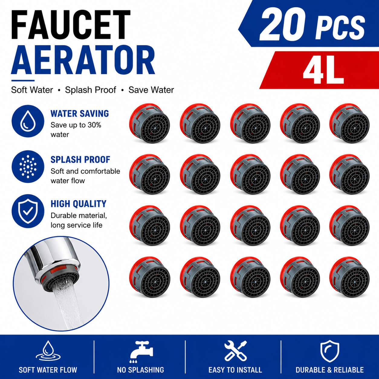 Basin Mixer Tap - 20 Pcs Faucet Aerator, Flow Restrictor