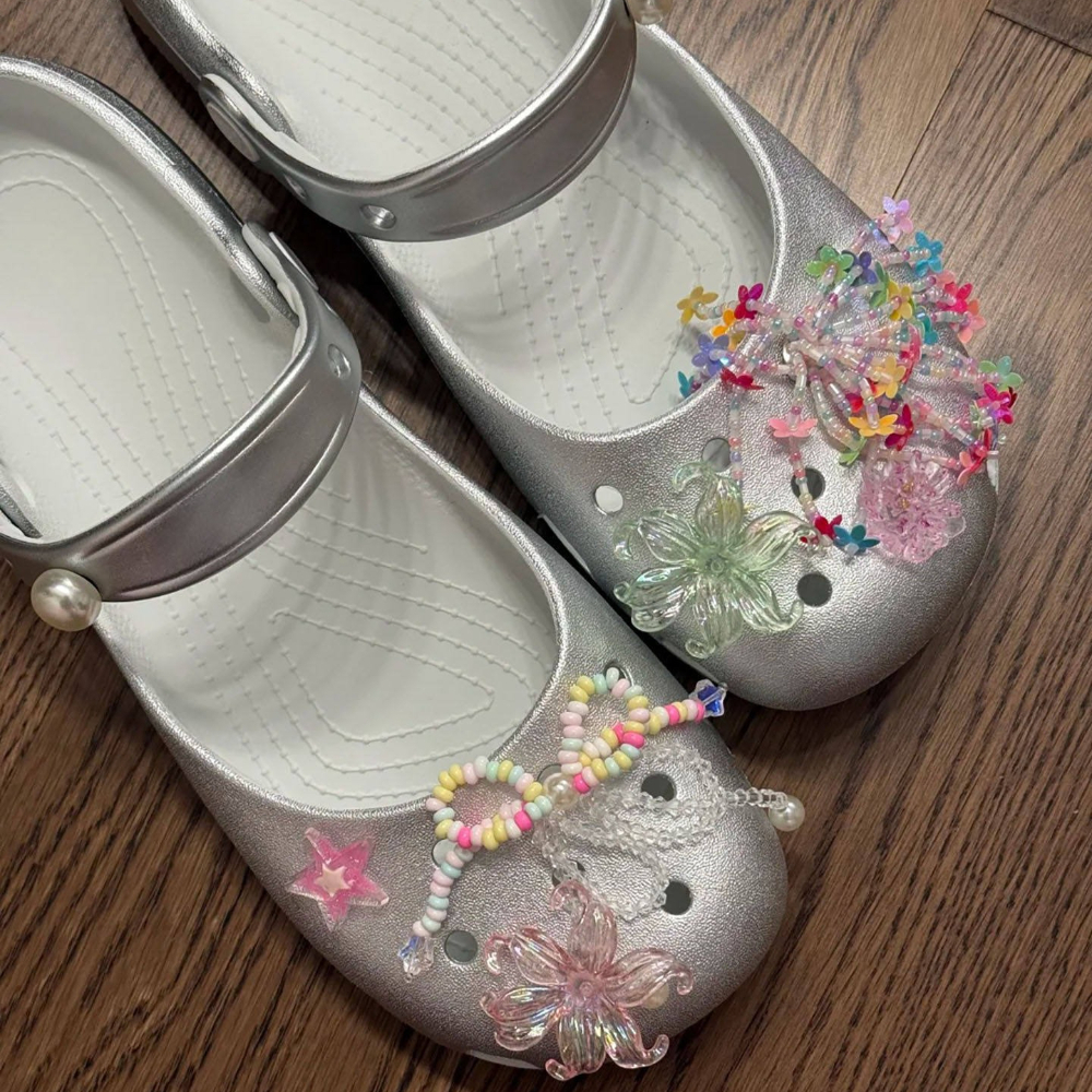 Home Bath - Summer New Silver Slip-on Clogs Trendy