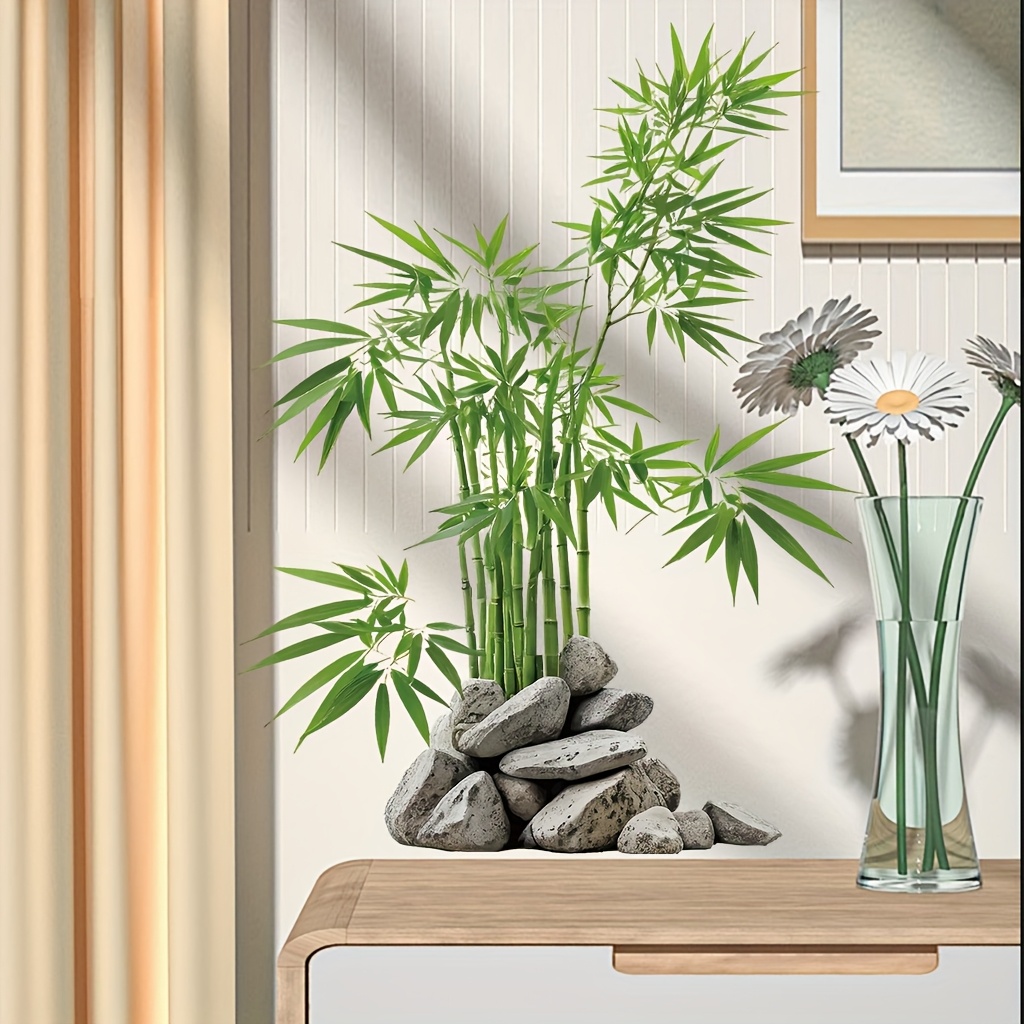 Home Bathroom Wall Tiles - Watercolor Green Bamboo Leaf Plant Wall