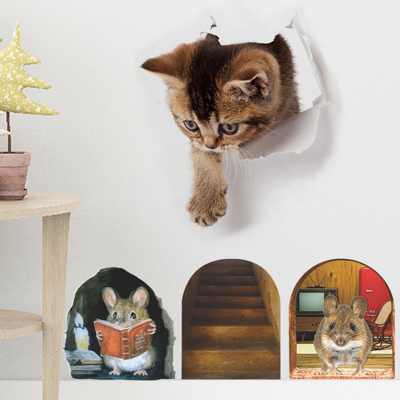 Home Bathroom Wall Tiles - M228 Mouse Cats Animals Wall Sticker