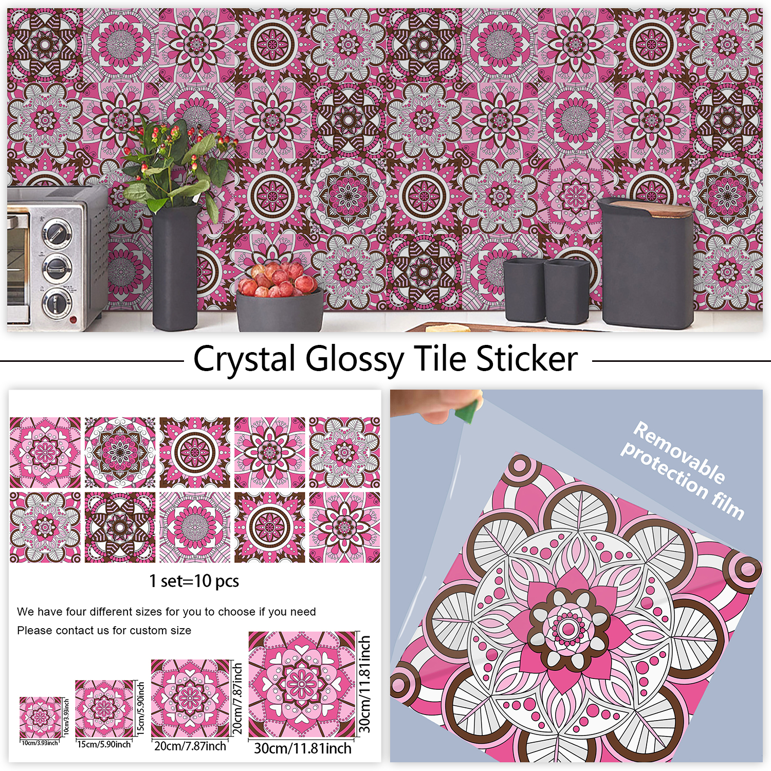 Home Bathroom Wall Tiles - Pink Mandala Vintage Decor Tiles Styles