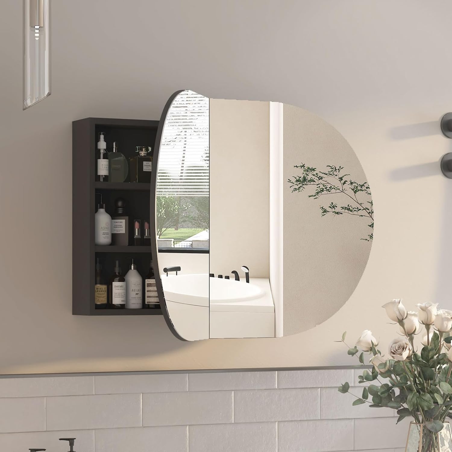 Oval Medicine Cabinet with Mir - Home Bathroom Cabinets ulasan dan harga