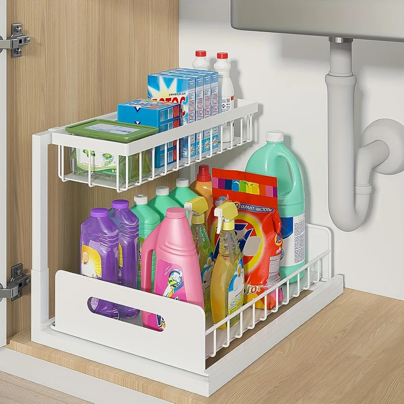 2-Tier Sliding Under Sink Orga - Home Kitchen Bathroom Cleaning ulasan dan harga