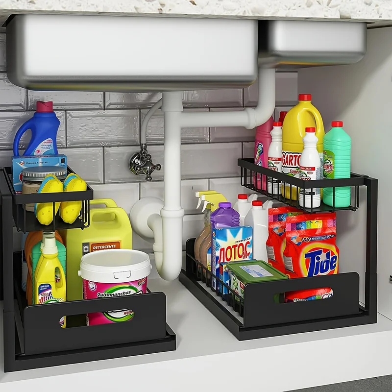 2-Tier Sliding Under Sink Orga - Home Kitchen Bathroom Cleaning ulasan dan harga