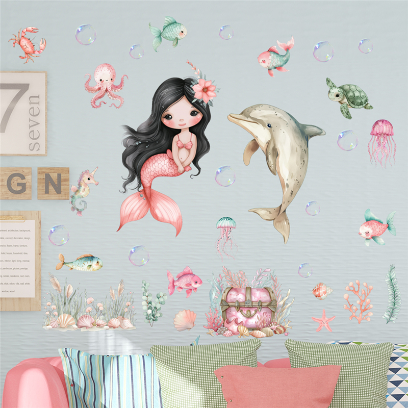 Cartoon Fish Sealife Dolphin M - Home Bathroom Wall Tiles ulasan dan harga