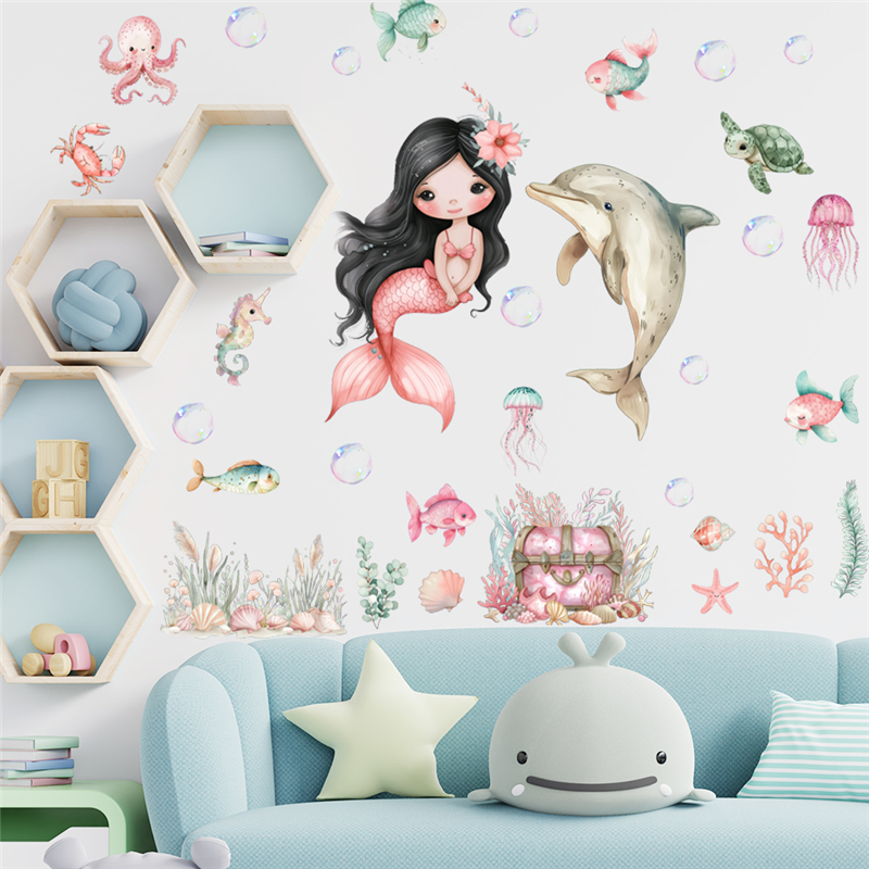 Cartoon Fish Sealife Dolphin M - Home Bathroom Wall Tiles ulasan dan harga