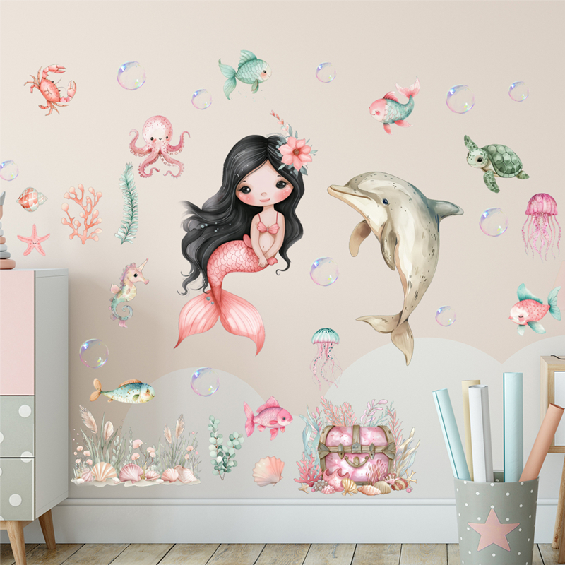 Cartoon Fish Sealife Dolphin M - Home Bathroom Wall Tiles ulasan dan harga