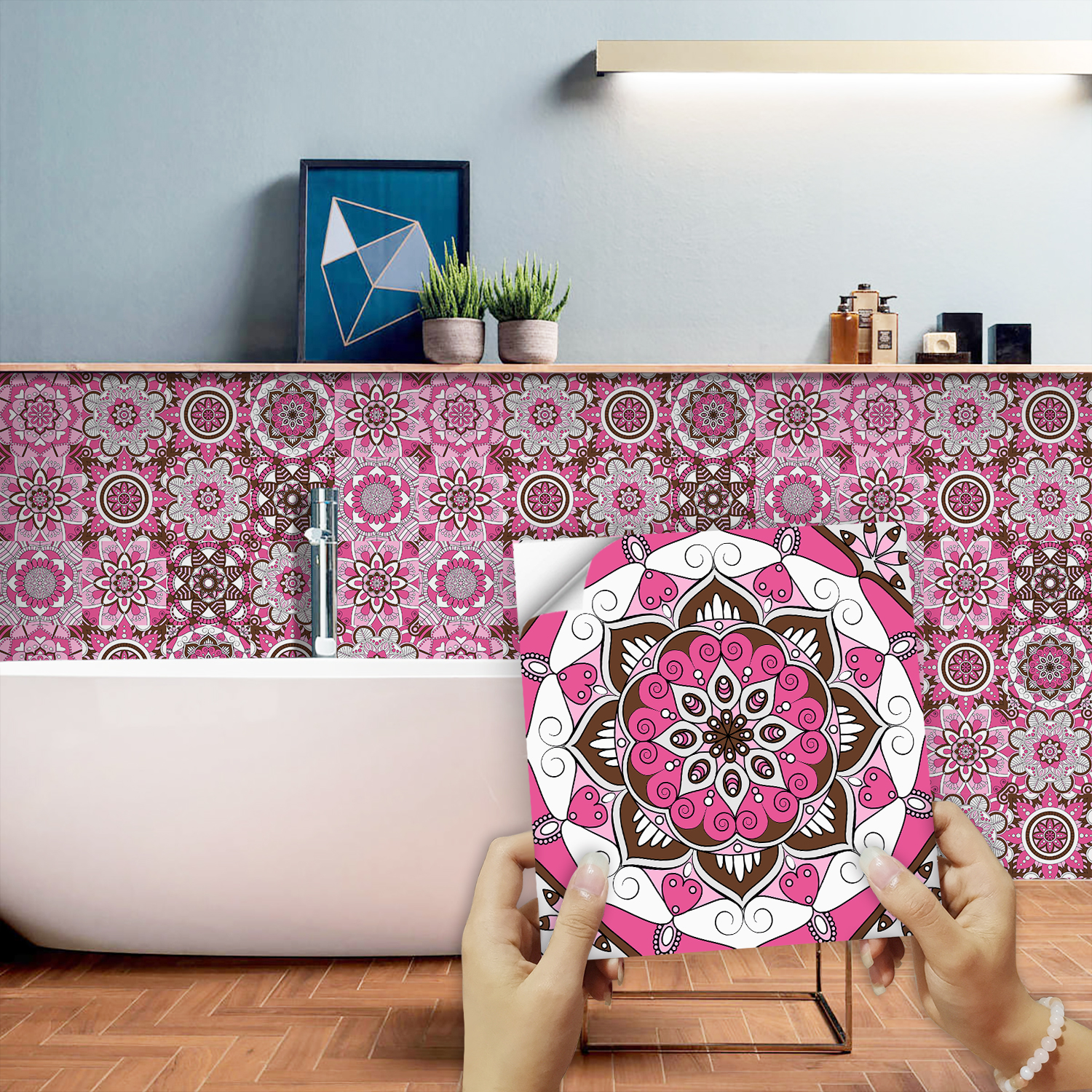 Pink Mandala Vintage Decor Til - Home Bathroom Wall Tiles ulasan dan harga