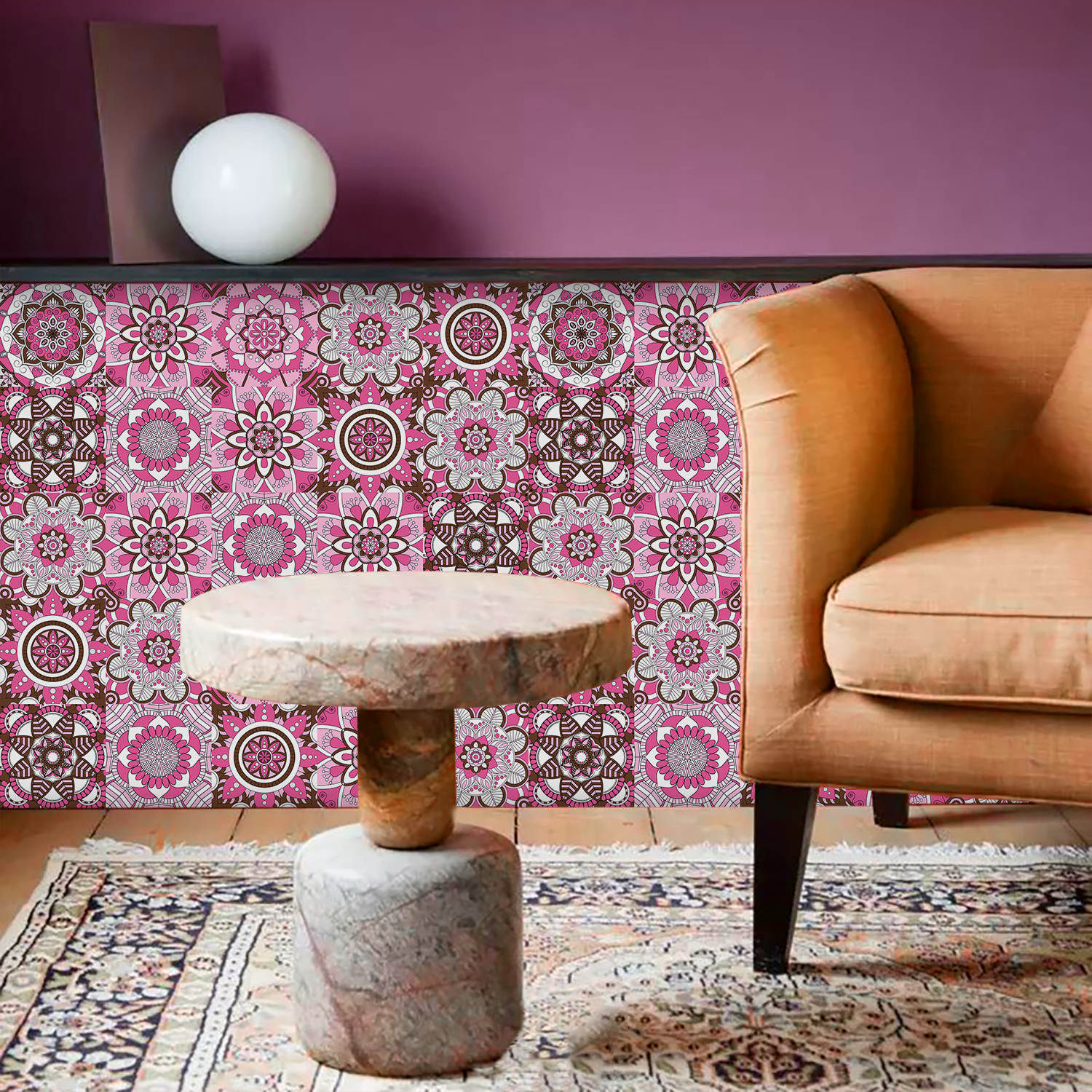 Pink Mandala Vintage Decor Til - Home Bathroom Wall Tiles ulasan dan harga