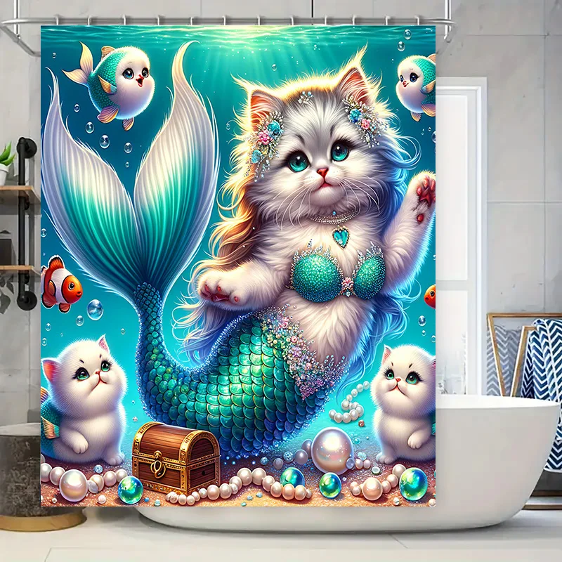 Shower Curtain Mermaid Cat Fis - Home Decor Bathroom Ideas ulasan dan harga