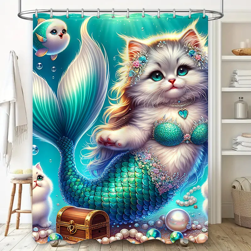 Shower Curtain Mermaid Cat Fis - Home Decor Bathroom Ideas ulasan dan harga