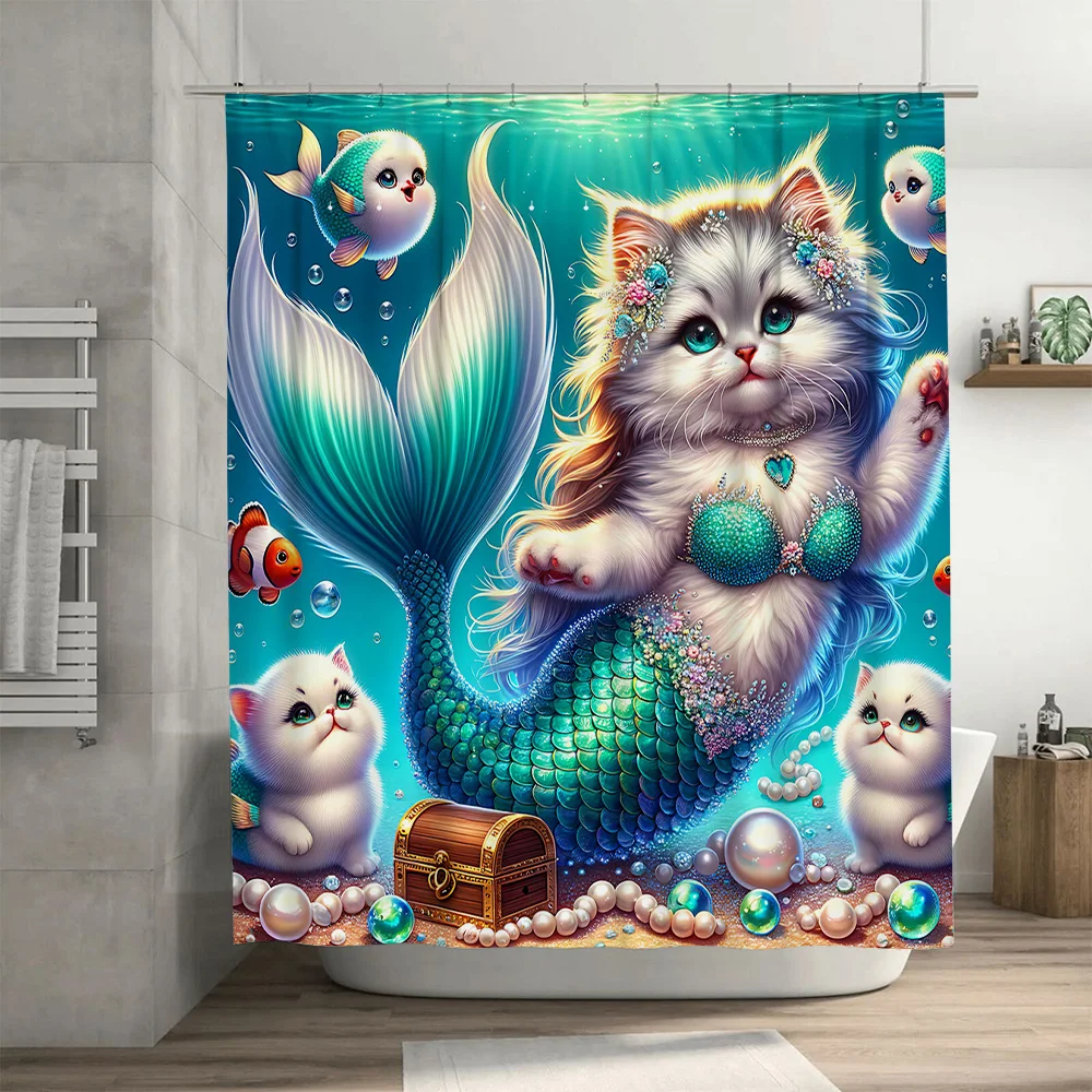 Shower Curtain Mermaid Cat Fis - Home Decor Bathroom Ideas ulasan dan harga