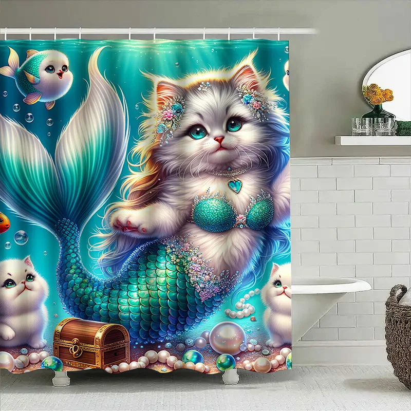 Shower Curtain Mermaid Cat Fis - Home Decor Bathroom Ideas ulasan dan harga