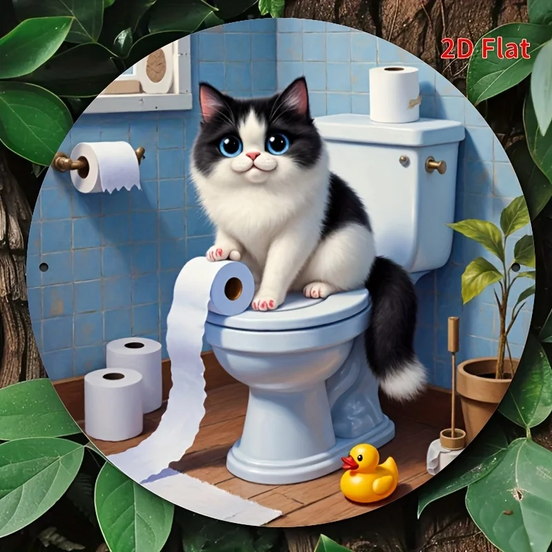 2D Metal Sign Funny Cat On Toi - Home Decor Bathroom Ideas ulasan dan harga