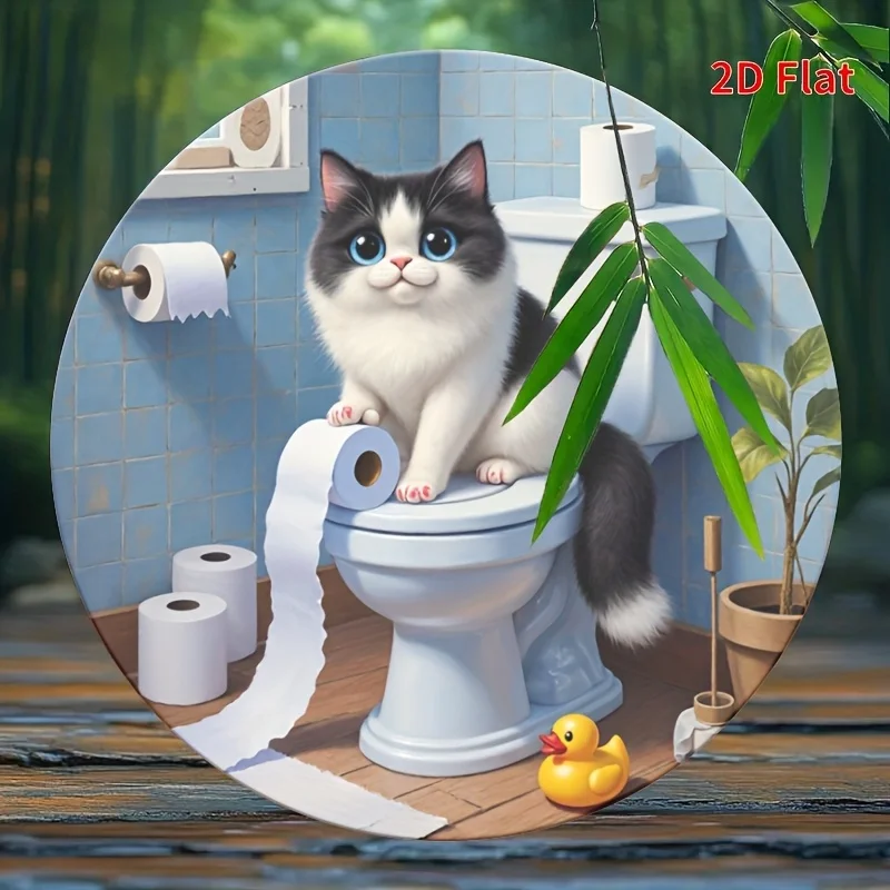 2D Metal Sign Funny Cat On Toi - Home Decor Bathroom Ideas ulasan dan harga