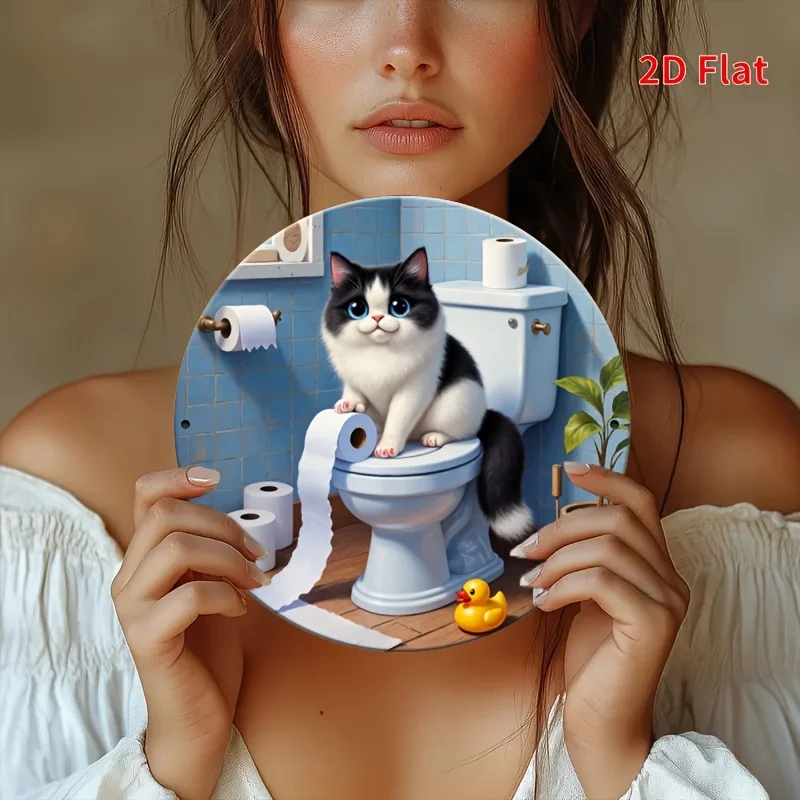 2D Metal Sign Funny Cat On Toi - Home Decor Bathroom Ideas ulasan dan harga