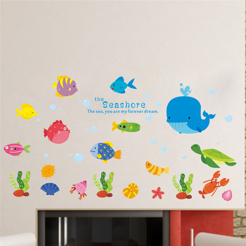 Cute Fishes Whale Shark Sealif - Home Bathroom Wall Tiles ulasan dan harga