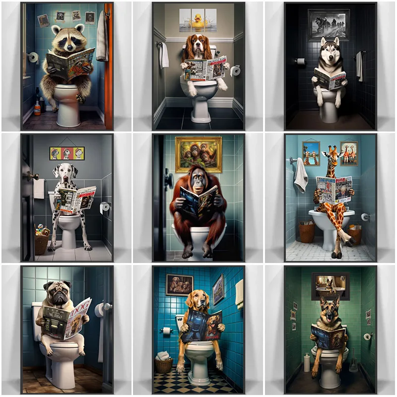 Funny Animal Wall Art Poster P - Home Bathroom Pic ulasan dan harga
