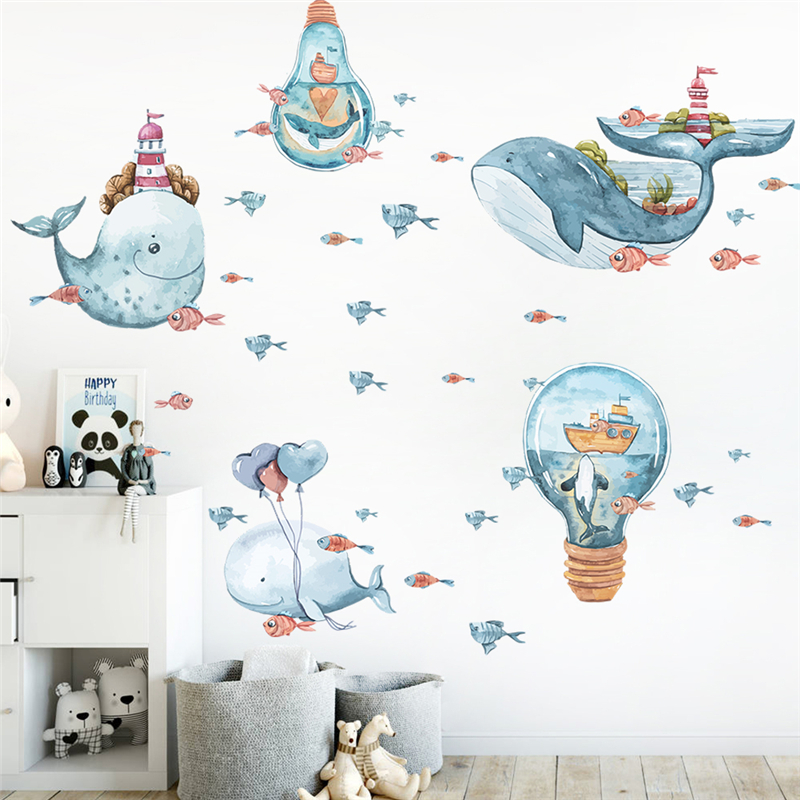 Cute Whale Ocean Fishes Patter - Home Bathroom Wall Tiles ulasan dan harga