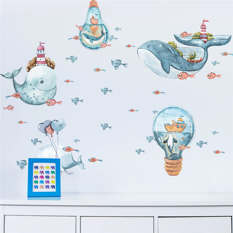 Cute Whale Ocean Fishes Patter - Home Bathroom Wall Tiles ulasan dan harga